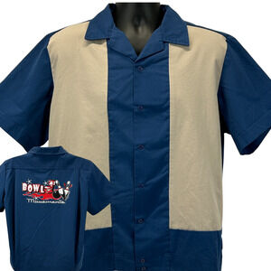 Bowl Movement Bowling Camp Shirt Button Front Bowler Toilet Hilton Blue L Large